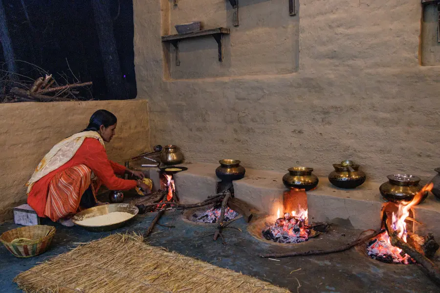 Traditional Himachali Rasoi with woodfire cooking at Rakkh Resort, the Best Resort in Himachal Pradesh