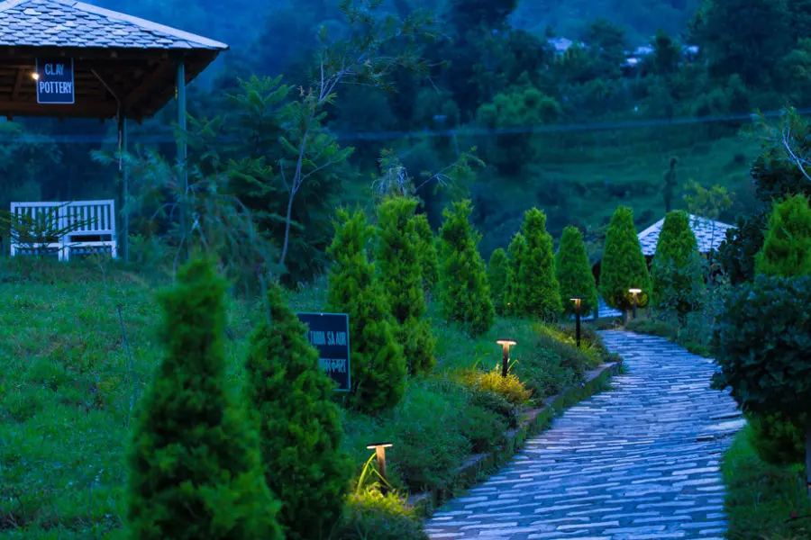 View of a walking pathway at Rakkh Resorts.
